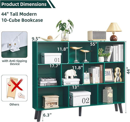 LEYAOYAO 10 Cube Bookshelf, 3 Tier Vintage 55" Wide Bookcase - Image 2