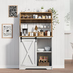 Farmhouse Coffee Station with 3 Tier Storage Hutch & 6 Hooks - 56 Inch Small Coffee Bar Table with Adjustable Shelves for Living/Dining Room