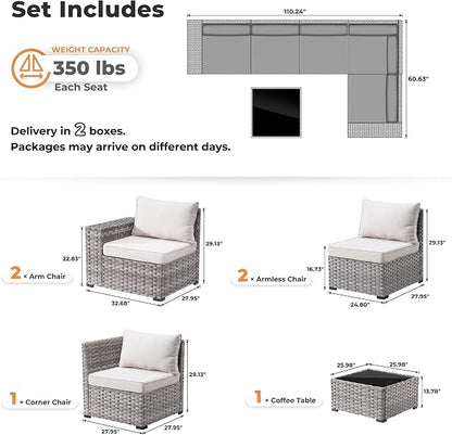 ovios 6 Pieces Patio Furniture Set, Outdoor Wicker Sectional Sofa - Image 7