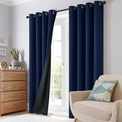 SimpleHome Navy Blue 100% Blackout Curtains Room Darkening Living Room 63 | - Image 8