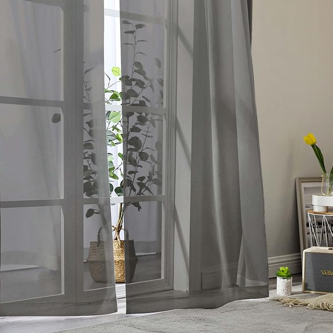 Grey Sheer Curtains 84 Inches Long 2 Panels, Soft Airy Light Filtering Curtains - Image 9