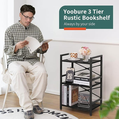 Yoobure Bookshelf Small Book Shelf, Solid Industrial 3 Tier Shelf Bookcase - Image 6