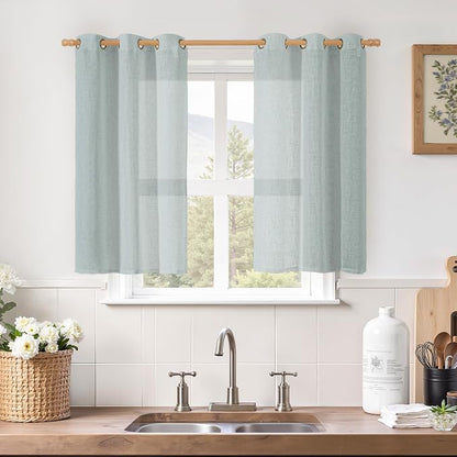 Greyish Blue Short Linen Curtains 40 Inches Long by LAMIT