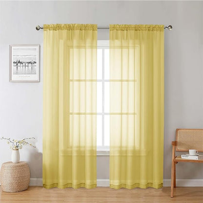 Yellow Sheer Curtains 78 Inches Long 2 Panels, Gauzy Light Filtering Breathable by Lecloud