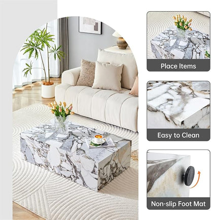 Faux Marble White Coffee Table, Rectangle MDF Living Room Table, Center Table - Image 7
