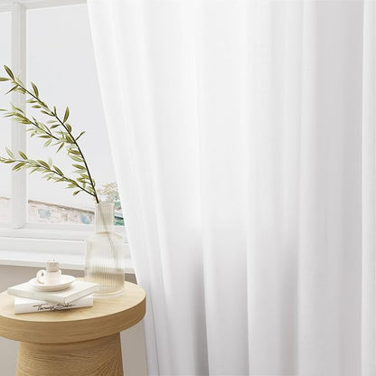 White Pinch Pleat Linen Curtains 84 Inches Long Semi Sheer Track | Textured - Image 3