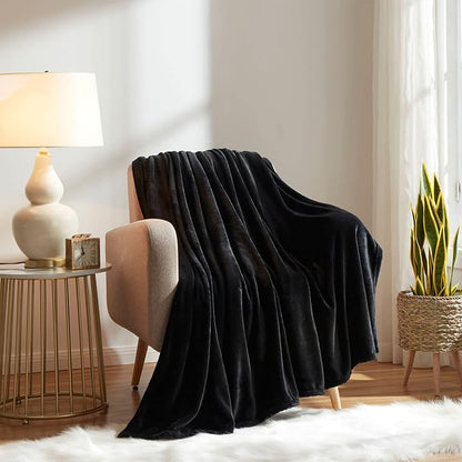 KMUSET Super Soft Throw Blanket Premium Silky Flannel Fleece Throw Size Black - Image 3