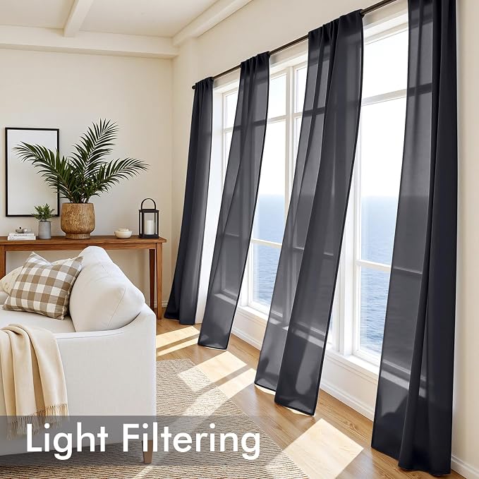 MIULEE Black Sheer Curtains 96 Inches Long 4 Panels 42 x 96 Inches | Light - Image 4