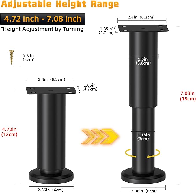 Wlrrcwdttc 4 Pcs Metal Adjustable Furniture Legs 4.72-7.08 inch, Adjustable - Image 2