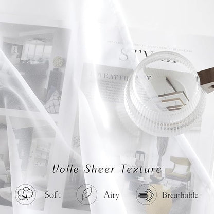 NICETOWN White Sheer 54 inch Length Curtains, Grommet Soft Voile Sheer Light - Image 4