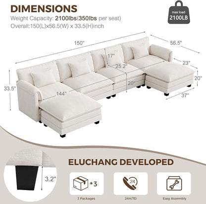 ELUCHANG 150'' Modular Sectional Cloud Couch, Modern Comfy Chenille U Shaped - Image 2