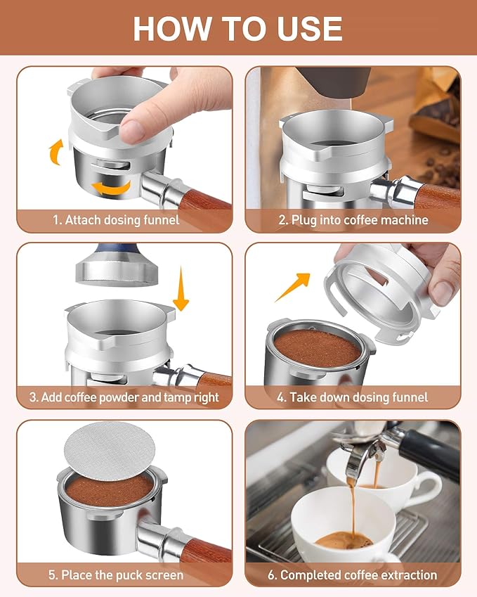 54mm Coffee Dosing Funnel, Hands-Free Aluminum Dosing Ring & 53.5mm Stainless Steel Puck Screen, Espresso Accessories suitable for 54mm Breville Barista Portafilters, with Grinding Trigger