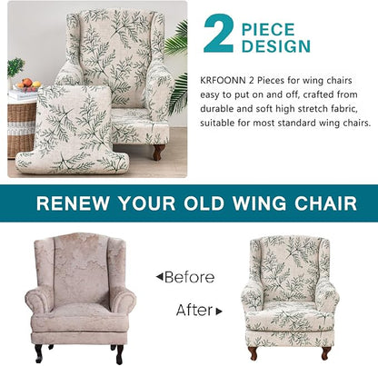 KRFOONN Stretch Wing Chair Slipcovers Printed 2 Piece Wingback Chair Covers - Image 3