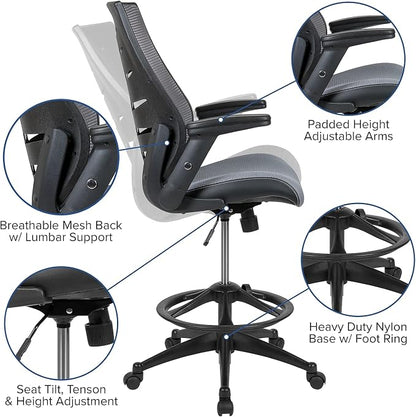 Flash Furniture Kale High Back Dark Gray Mesh Spine-Back Ergonomic Drafting - Image 4