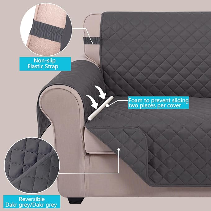 U-NICE HOME Reversible Recliner Chair Covers, Dark Grey | 23''Armchair Cover - Image 3