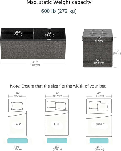 GLAXYFUR 43.3 inches Folding Storage Ottoman Bench Storage Chest Footrest - Image 3