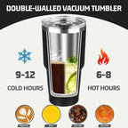 30 oz Tumbler with Lids and Straws, Stainless Steel Insulated Coffee Tumbler, Double Wall Vacuum Insulated Travel Mug Cup, Leakproof Thermal Coffee Cup for Hot and Cold Drinks (Black)