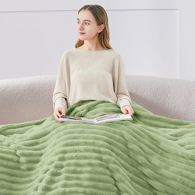 BEDELITE Ribbed Twin Blanket for Couch & Bed, Sage Green, Warm Yet Lightweight - Image 3