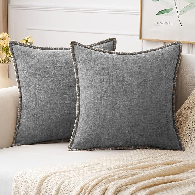 MIULEE Decorative Euro Sham Pillow Covers 24x24 Inch Dark Gray 2 Pack | by MIULEE