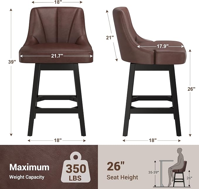 YaFiti Swivel Bar Stools Set of 3, 26 Inch Counter Height Bar Stools - Image 3