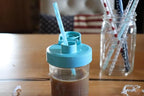 Brewing America Creamer Jar with Pouring Lid, 1 Pint (16 oz) Azure Mason Jar with Teal Wide Mouth Pour Lid for Milk, Sugar, and Cream, 1-Pack (Teal)