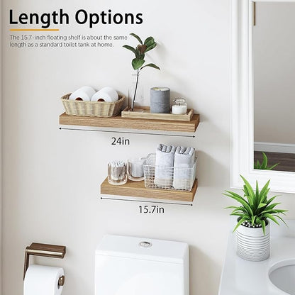 Oak Floating Shelves Wood for Wall 15.7in Wall Mounted Display Ledge Shelves - Image 3