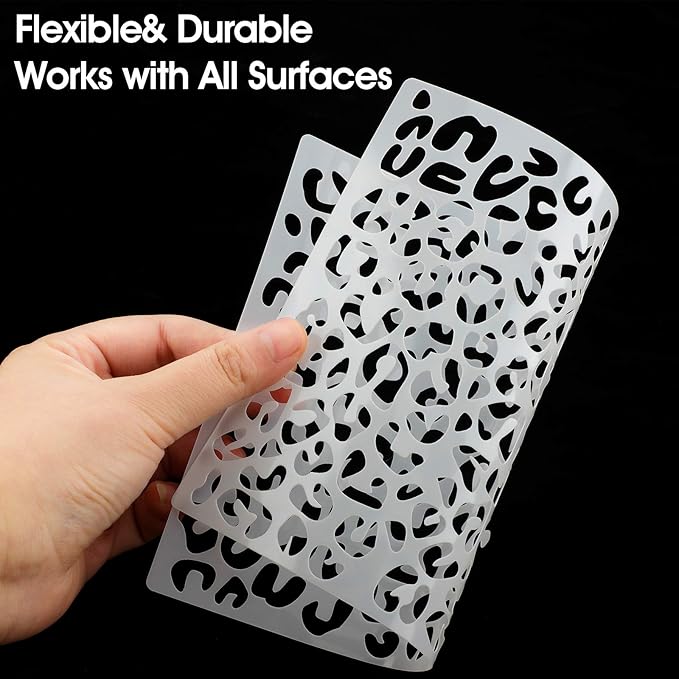 Zonon 4 Pieces Leopard Skin Stencil Reusable Cheetah Paint Stencil Template for Scrapbooking Fabric Drawing Tracing DIY Cake Furniture Wallpaper Floor Decor(5.9 x 8.3 Inch)
