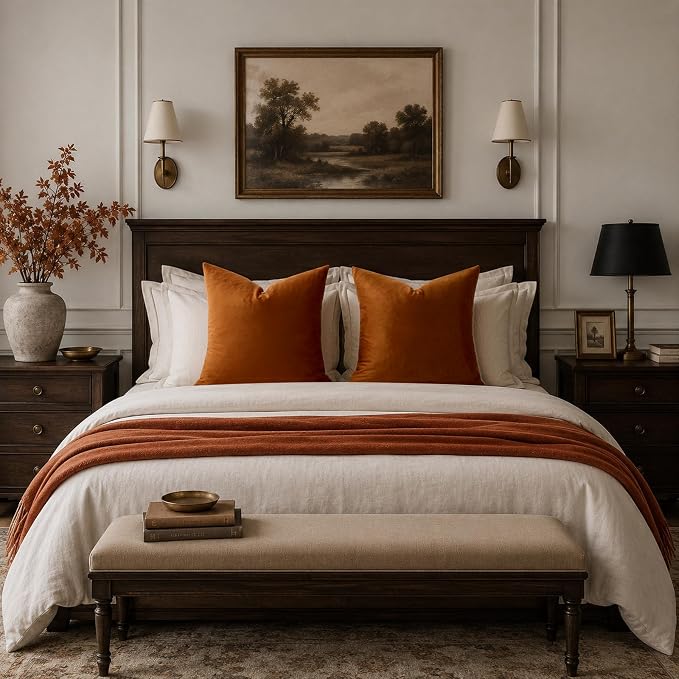 GIGIZAZA Burnt Orange Velvet Throw Pillow Covers 22x22 Pack of 2 | Decorative - Image 7