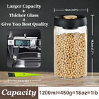 Vacuum Glass Jar with Airtight Lid,41floz/1200ml Borosilicate Glass Coffee Canister Container,Perfect for Coffee Beans & Grounds,Loose Leaf Tea,Candy,Sugar,Nuts,Spices