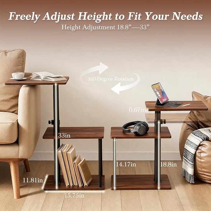 Faesun Swivel Side Table for Couch Arm, Adjustable C End Table for Recliner or - Image 8