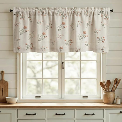 Kitchen Valances for Windows, Floral Embroidered 52x18 Inch 1 Panel | Country - Image 2