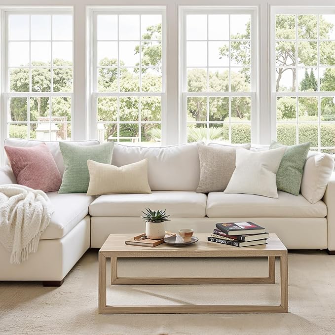 MIULEE Decorative Lumbar Throw Pillow Covers 12x20 in Neutral Cream 2 Pack | - Image 2