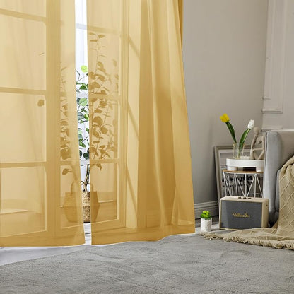 Gold Sheer Curtains 90 Inches Long 2 Panels, Breathable Solid Voile Light - Image 8