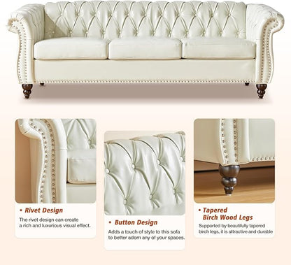 Chesterfield 3 Seater Sofa, Modern Leather Tufted Couch 3 Seater - Image 5