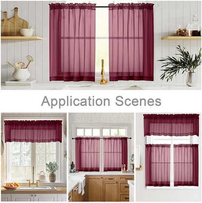 Burgundy Valances for Windows, Burgundy Sheer Curtains 14 Inch Length 2 Pack - Image 7