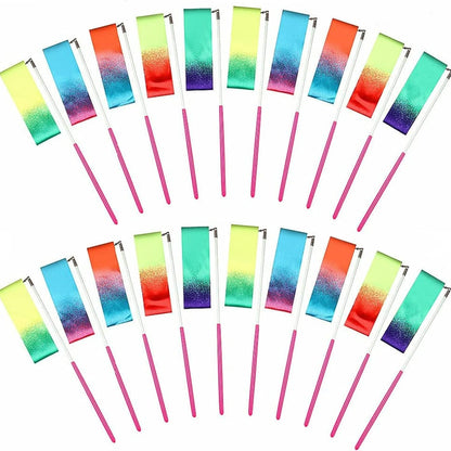 20 Pieces Ribbon Wands for Kids, 2 Meter Ribbon Dancer Wand, Dance Ribbons for Girls Party Favors, Rainbow Dancing Ribbon Decorations, Birthday Party Supplies, Gymnastics Wedding Dance Streamers