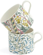 Spode Morris & Co 12oz Mugs, Set of 2 (Daffodil & Willow Bough) - Microwave & Dishwasher Safe, Elegant Porcelain Drinkware for Coffee Bar or Giftable Home Kitchen Mug Set. Ideal for Coffee & Tea