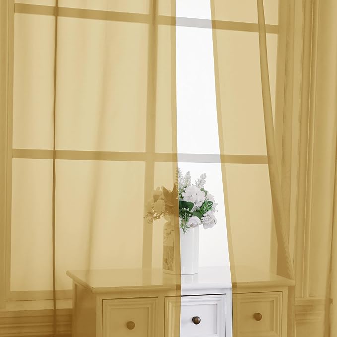 Chyhomenyc Gold Sheer Curtains 63 Inches Long 2 Panels, Light Filtering Bright - Image 9