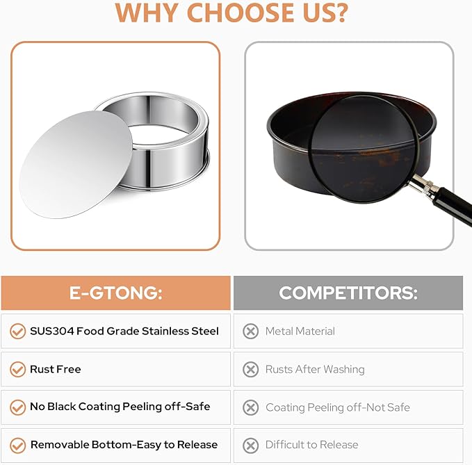 7 Inch Round Cake Pans, Removable Bottom & Easy Releasing, 304 Stainless Steel Cake Pan, Non-Toxic & Healthy Cake Baking Cheesecake Pan, Leakproof & Nonstick