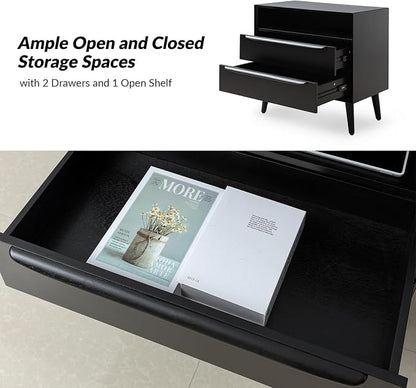 HULALA HOME End Table with Charging Station, Mid-Century Modern 2 Drawer and - Image 3