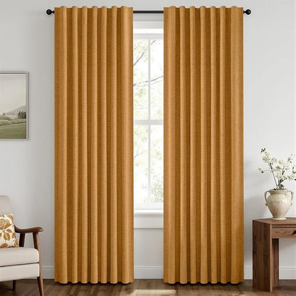 MIULEE Fall 100% Blackout Linen Curtains 42" x 63" Mustard Yellow 2 Panels | by MIULEE