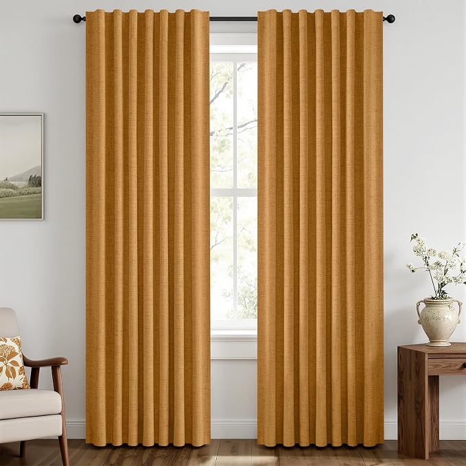 MIULEE Fall 100% Blackout Linen Curtains 42" x 72" Mustard Yellow 2 Panels | by MIULEE