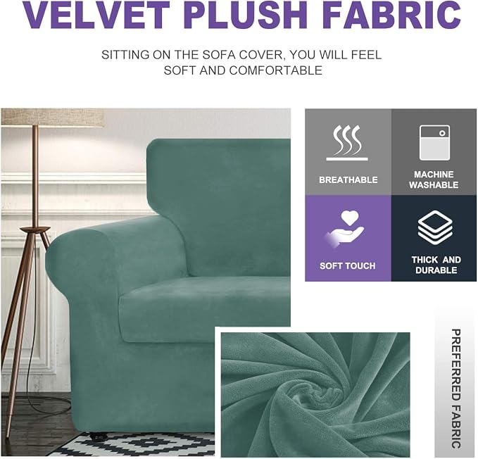 ZNSAYOTX Luxury Velvet Sofa Cover 3 Piece Stretch Loveseat Covers - Image 3