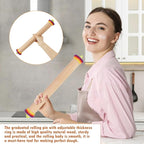 17Inch Wooden Rolling Pin, Rolling Pin with 4 Adjustable Thickness Ring, Graduated Rolling Pin for Baking, Fondant, Pizza, Crust, Cookies, Pastry