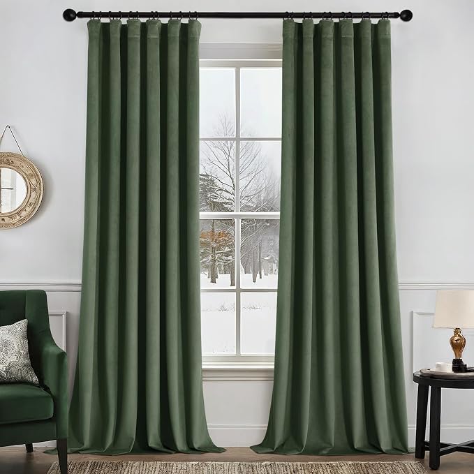 MIULEE Velvet Curtains 50W x 84L 2 Panels Olive Green Blackout Curtains | by MIULEE