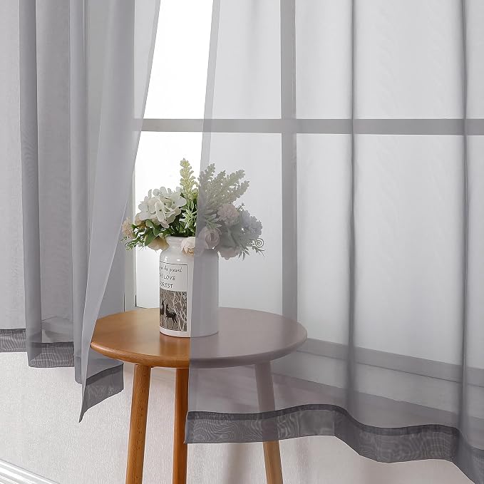 Charcoal Grey Sheer Curtains 54 Inch Length 2 Panels, Light Filtering Voile - Image 6