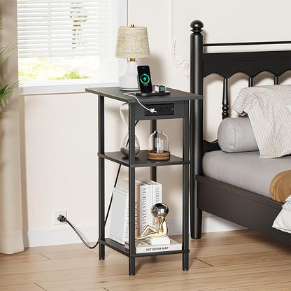 Asgolion Tall End Table with Charging Station, Skinny Nightstand with USB Ports - Image 2