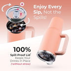 40 oz Tumbler With Handle and Straw Made of Stainless Steel - Double Wall Vacuum Insulated Tumbler With Lid - Sweat Proof Easy Grip, BPA-Free, Dishwasher Safe Tumbler (Peach)