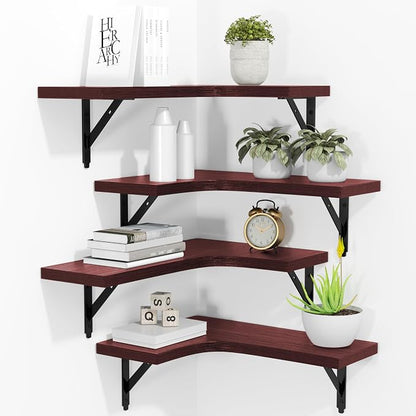 ROMGUAR CRAFT Corner Floating Shelves Wall Mounted Set of 4, Rustic Wood by ROMGUAR+CRAFT
