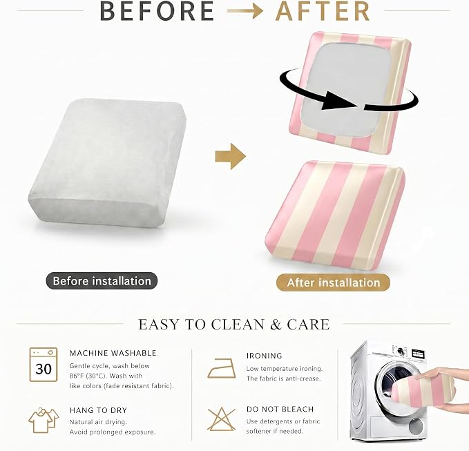 CALBODE 14 Pcs Stretch Outdoor Seat Cushion Covers, Washable Striped Chair Seat - Image 6